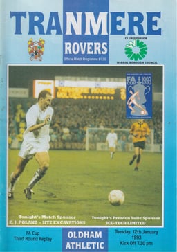 Tranmere Rovers v Oldham Athletic Match Programme 1993-01-12